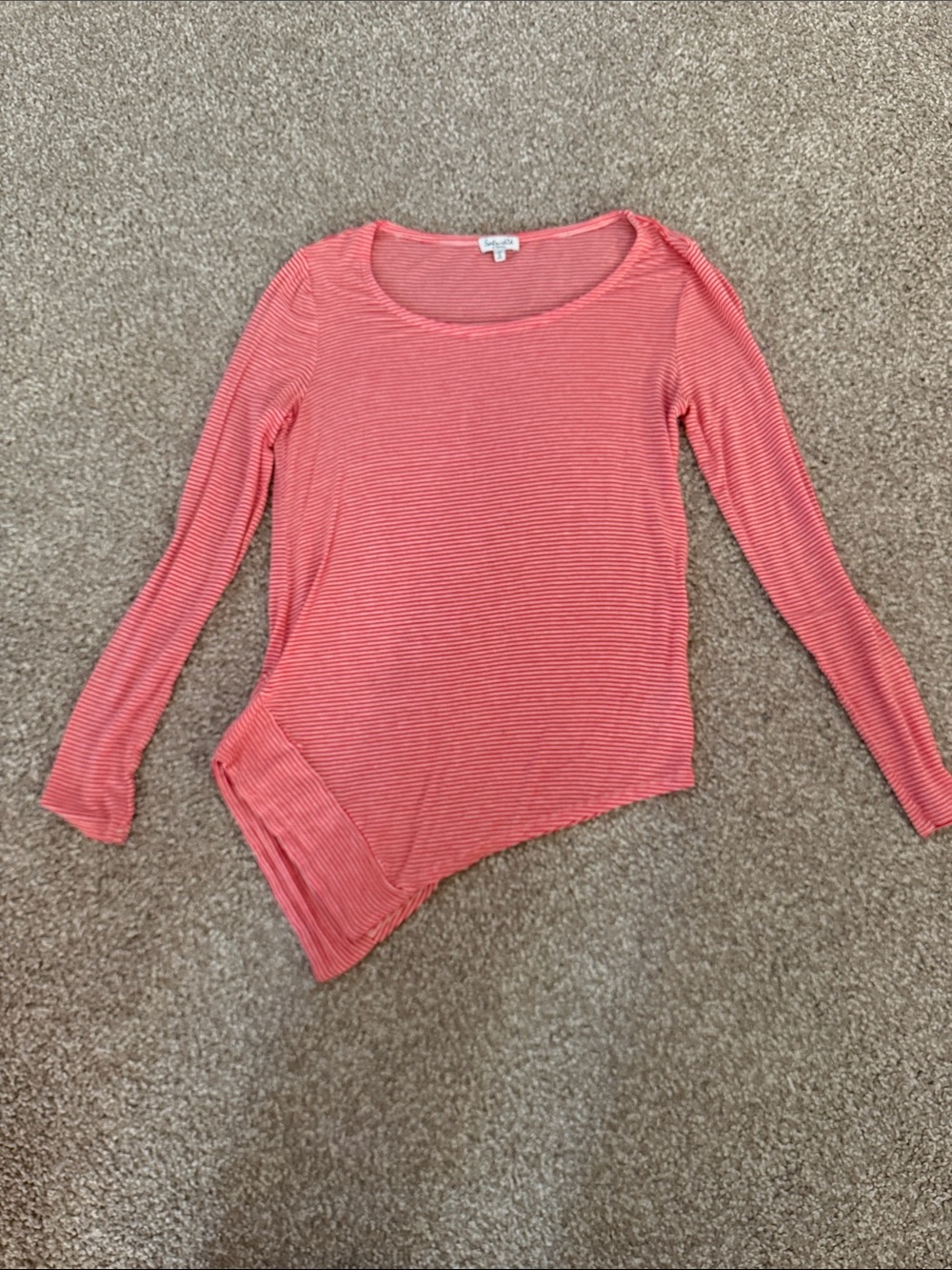 Splendid Coral-Striped Asymmetrical Long Sleeve Top